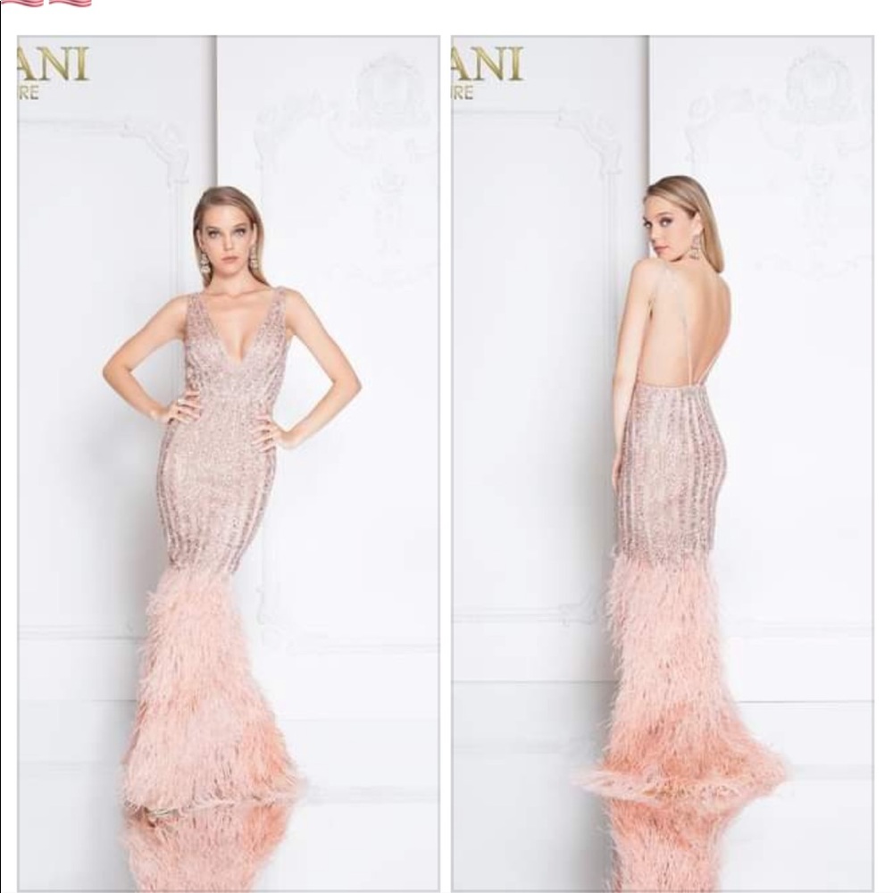 Terani pink feather dress prom